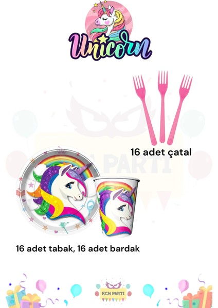 Unicorn Temalı 16 Kişilik Extra Mini Doğum Günü Parti Seti fiyatları