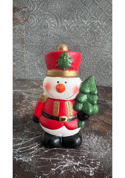 Kardan Adam Seramik Biblo, Yılbaşı Süsleri, Kırmızı Renk, Dekoratif Figür modelleri