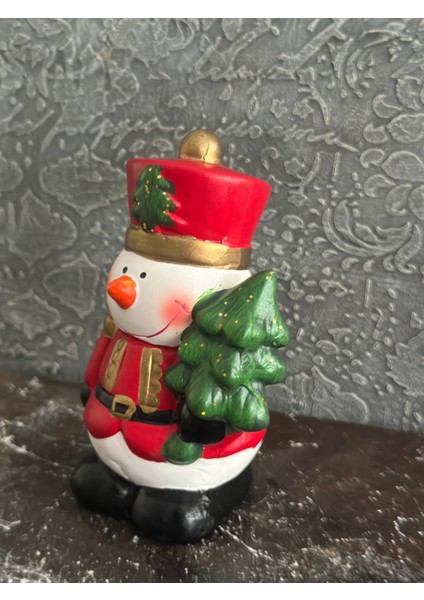 Kardan Adam Seramik Biblo, Yılbaşı Süsleri, Kırmızı Renk, Dekoratif Figür fırsatları