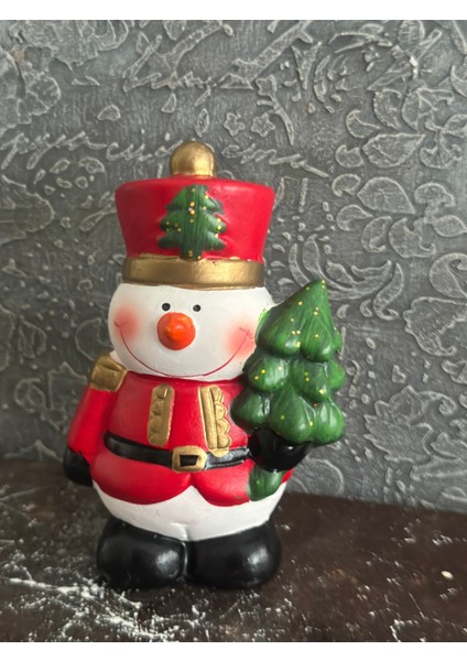 Kardan Adam Seramik Biblo, Yılbaşı Süsleri, Kırmızı Renk, Dekoratif Figür indirimleri