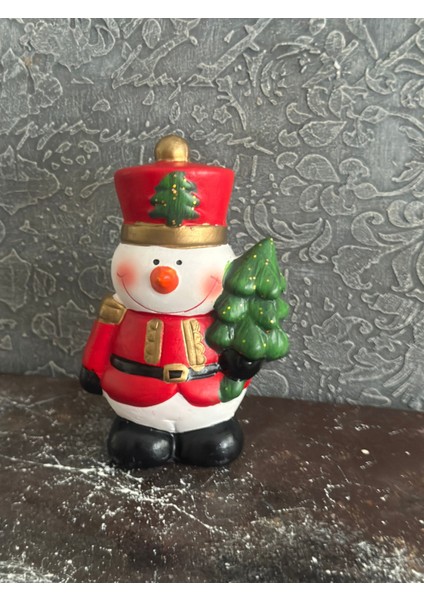 Kardan Adam Seramik Biblo, Yılbaşı Süsleri, Kırmızı Renk, Dekoratif Figür