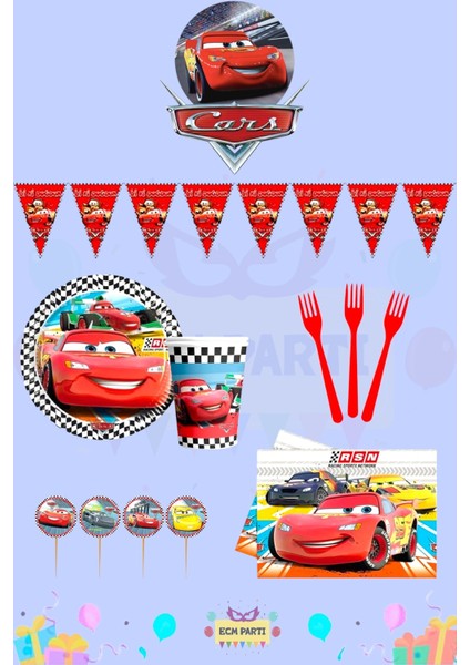 Cars-Arabalar Temalı 16 Kişilik Mini Doğum Günü Parti Seti