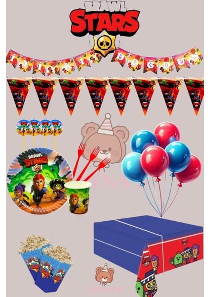 16 Kişilik Brawl Stars Temalı Full Set Doğum Günü Parti Malzemeleri Seti