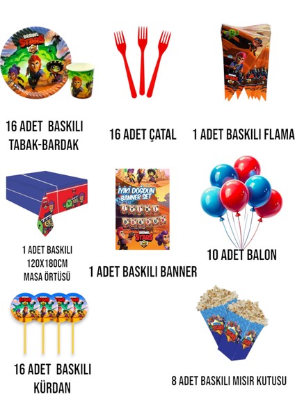16 Kişilik Brawl Stars Temalı Full Set Doğum Günü Parti Malzemeleri Seti fiyatları