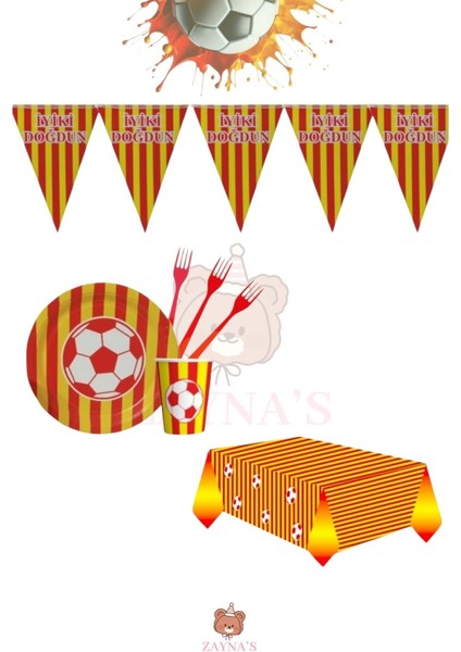 Taraftar Temalı Futbol Seti 8 Kişilik Sarı Kırmızı Ekonomik Doğum Günü Parti Seti