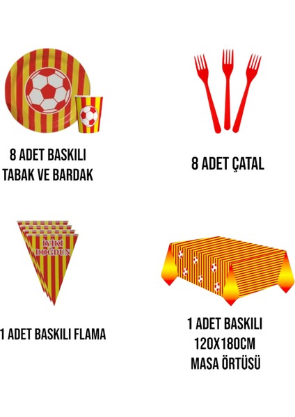 Taraftar Temalı Futbol Seti 8 Kişilik Sarı Kırmızı Ekonomik Doğum Günü Parti Seti fiyatları