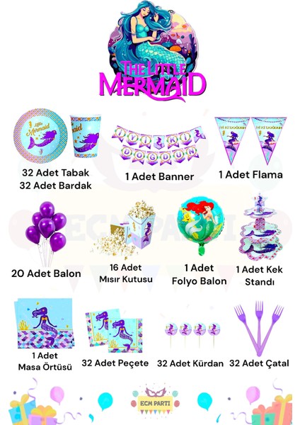 Deniz Kızı Temalı 32 Kişilik Maxi Doğum Günü Parti Seti fiyatları