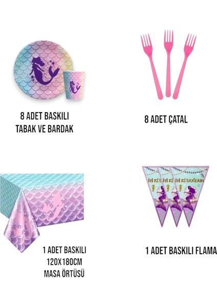 Deniz Kızı Temalı 8 Kişilik Ekonomik Doğum Günü Parti Malzemeleri Seti fiyatları