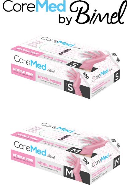 Nitril Pembe Pudrasız Muayene Eldiveni M - 3 Paket 100 Lü modelleri