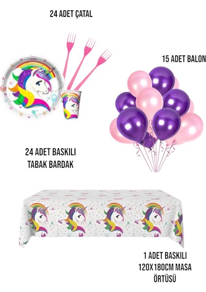 Unicorn Temalı Doğum Günü Parti Seti | 1-5 Yaş Arası | Unicorn Kız Çocuk Parti Süsleri 24 Kişilik fiyatları