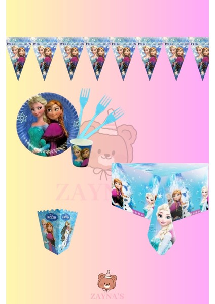Frozen Elsa Temalı Doğum Günü Parti Seti - Kız Çocuk Karlar Ülkesi Doğum Günü Süsleri 32 Kişilik