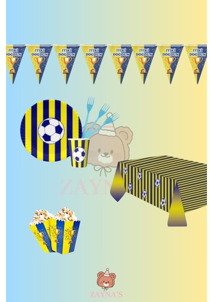 Sarı Lacivert Doğum Günü Parti Süsler - Çocuklara Özel Taraftar Temalı Doğum Günü 8 Kişilik