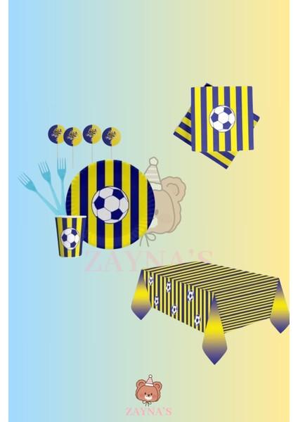 Taraftar Temalı Sarı Lacivert 16 Kişilik Doğum Günü Parti Seti - Taraftar Sarı Lacivert Seti