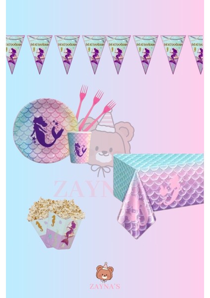 Deniz Kızı Doğum Günü Parti Seti - Kız Çocuk Parti Süsleri 8 Kişilik