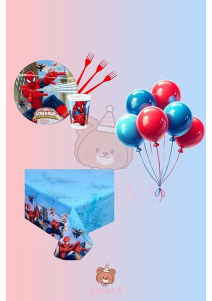 Örümcek Adam Doğum Günü Parti Seti - Erkek Çocuklara Özel Parti Malzemeleri 24 Kişilik