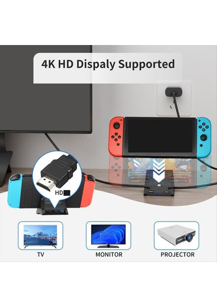 Switch/oled Için Tv Dock Istasyonu, 4K HDMI Uyumlu/usb C/usb 3.0 Bağlantı Noktası, LED Atmosfer Işığı, 4 Oyun Yuvası Tutar (Yurt Dışından) modelleri