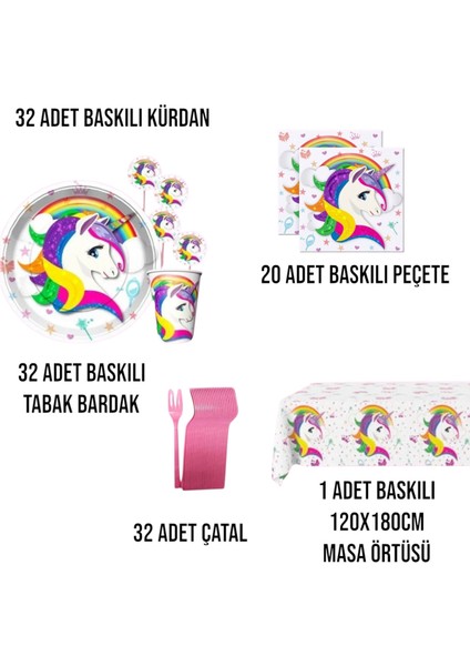 Unicorn 32 Kişilik Doğum Günü Parti Seti - Unicorn Konseptli Doğum Günü Süsleri fiyatları