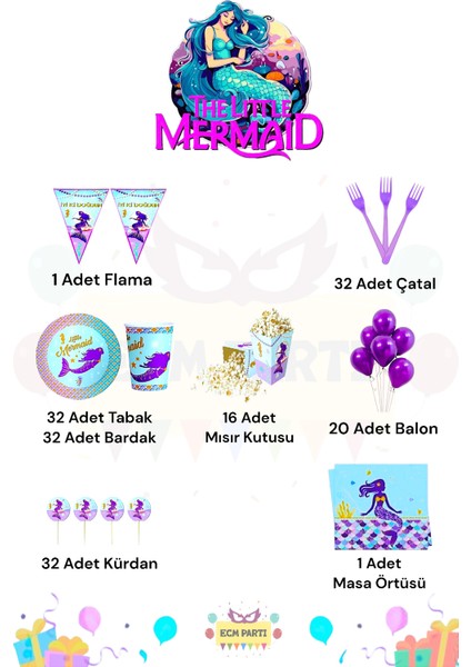 Deniz Kızı Temalı 32 Kişilik Ultra Doğum Günü Parti Seti fiyatları