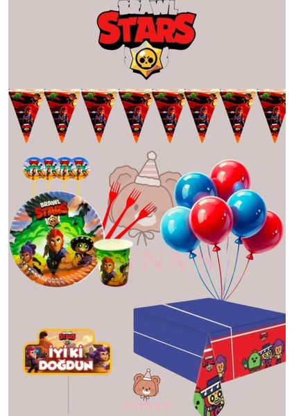 16 Kişilik Brawl Stars Temalı Erkek Çocuk Konuşma Balonlu Doğum Günü Parti Seti