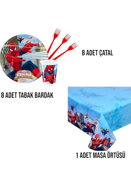Örümcek Adam 8 Kişilik Parti Seti - Doğum Günü Parti Malzemesi Tabak Bardak Çatal Masa Örtüsü fiyatları