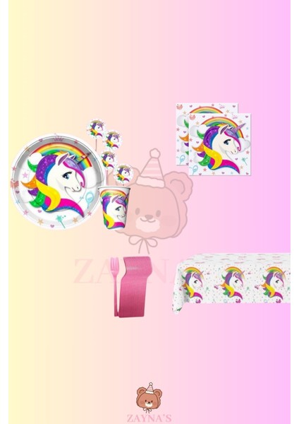 Unicorn 24 Kişilik Doğum Günü Parti Seti - Unicorn Konseptli Doğum Günü Süsleri