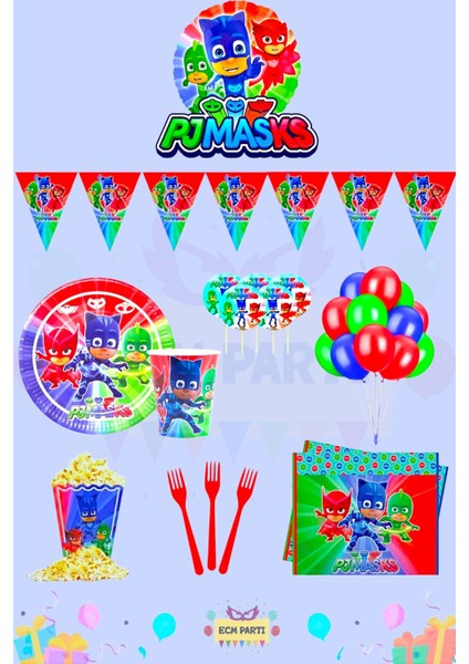 Pijamaskeliler Temalı 8 Kişilik Ultra Doğum Günü Parti Seti