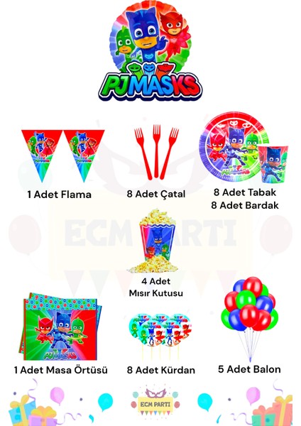 Pijamaskeliler Temalı 8 Kişilik Ultra Doğum Günü Parti Seti fiyatları