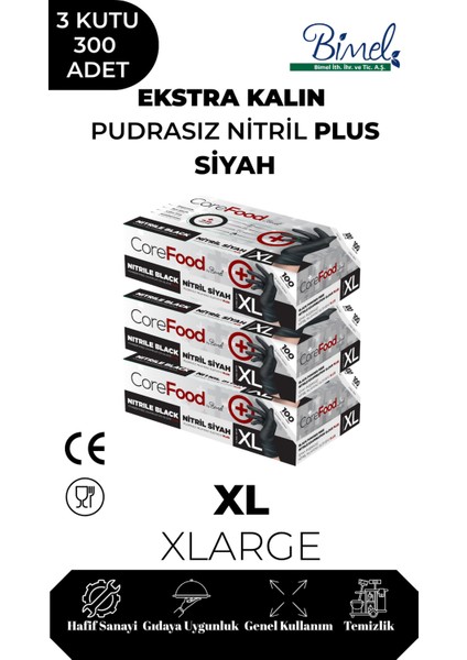 Ekstra Kalın Nitril Siyah Plus Muayene Eldiveni Xl - 3 Paket 100'LÜ
