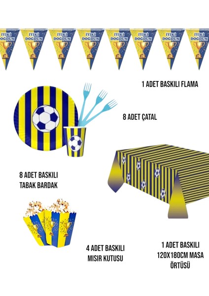 Sarı Lacivert Doğum Günü Parti Süsler - Çocuklara Özel Taraftar Temalı Doğum Günü 8 Kişilik fiyatları
