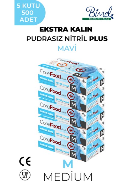 Ekstra Kalın Nitril Mavi Plus Muayene Eldiveni M - 5 Paket 100'LÜ