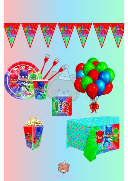 Pijamaskeliler Konseptli Kız Erkek Çocuk Doğum Günü Parti Seti 16 Kişilik
