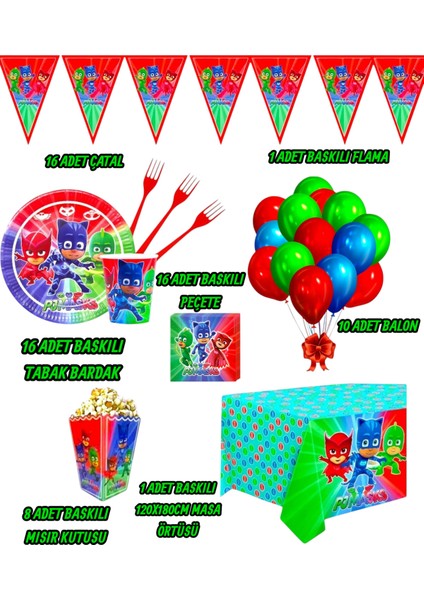 Pijamaskeliler Konseptli Kız Erkek Çocuk Doğum Günü Parti Seti 16 Kişilik fiyatları