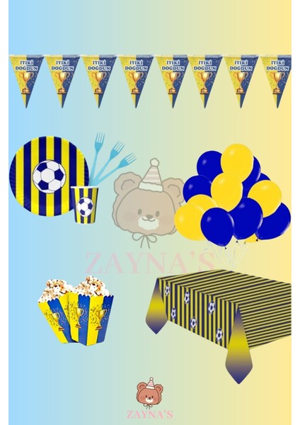 Taraftar Temalı Sarı Lacivert 32 Kişilik Doğum Günü Parti Seti -Taraftar Konsept