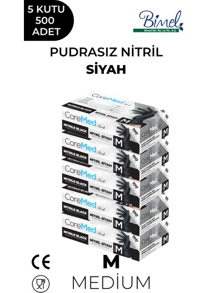 Nitril Siyah Pudrasız Muayene Eldiveni S - 5 Paket 100 Lü