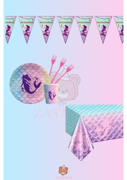 Deniz Kızı Temalı 24 Kişilik Ekonomik Doğum Günü Parti Malzemeleri Seti