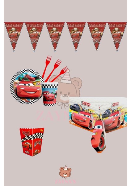 Cars Arabalar Temalı Doğum Günü Parti Seti - Erkek Çocuk Özel Parti Süsleme Malzemeleri 32 Kişilik
