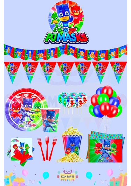 Pijamaskeliler Temalı 8 Kişilik Full Doğum Günü Parti Seti