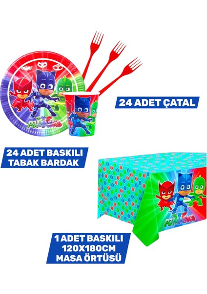 Pijamaskeliler Temalı Kız Erkek Çocuk Konseptli 24 Kişilik Doğum Günü Parti Seti Malzemeleri fiyatları