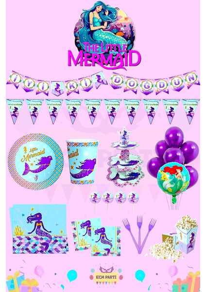 Deniz Kızı Temalı 8 Kişilik Maxi Doğum Günü Parti Seti