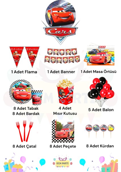 Cars-Arabalar Temalı 8 Kişilik Full Doğum Günü Parti Seti fiyatları