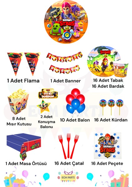 Brawl Stars Temalı 16 Kişilik Maxi Doğum Günü Parti Seti fiyatları