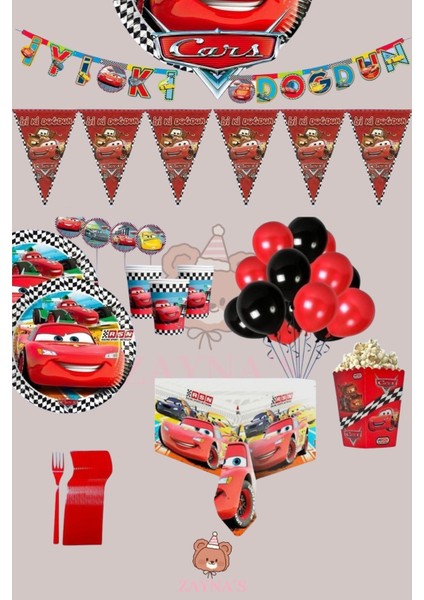 Cars Arabalar Temalı Erkek Çocuk Şimşek Mgueen 8 Kişilik Full Set Doğum Günü Parti Malzemeleri