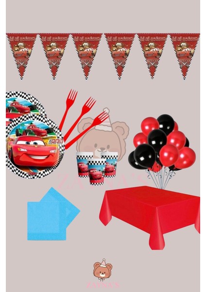 Cars Arabalar Temalı Araba Baskılı Erkek Çocuk Doğum Günü Parti Seti 8 Kişilik