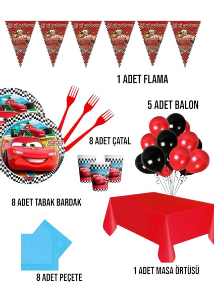 Cars Arabalar Temalı Araba Baskılı Erkek Çocuk Doğum Günü Parti Seti 8 Kişilik fiyatları