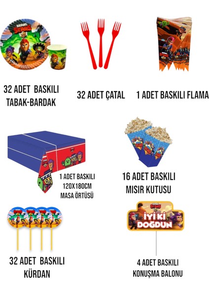 32 Kişilik Brawl Stars Temalı Erkek Çocuk Doğum Günü Parti Seti fiyatları