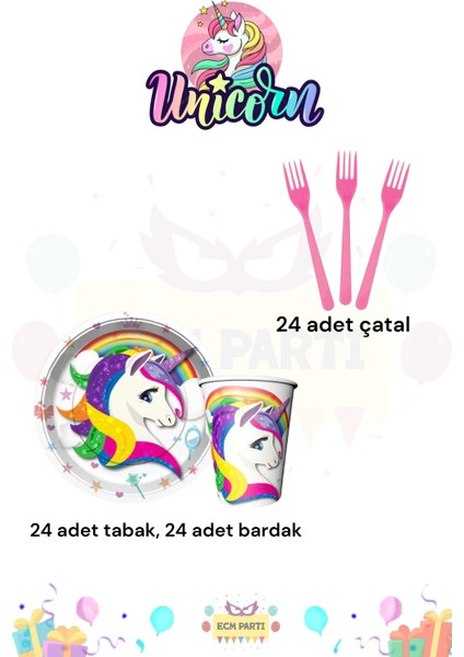 Unicorn Temalı 24 Kişilik Extra Mini Doğum Günü Parti Seti fiyatları