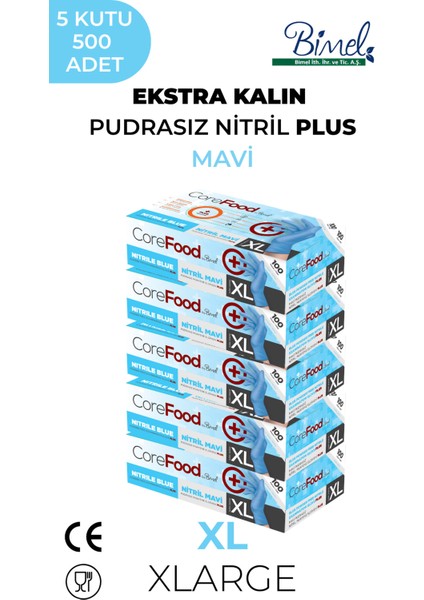 Ekstra Kalın Nitril Mavi Plus Muayene Eldiveni Xl - 5 Paket 100'LÜ