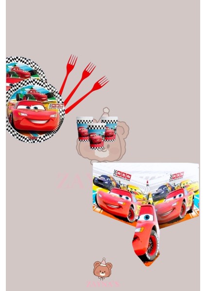 Cars Arabalar Şimşek Mcqueen Erkek Çocuk Doğum Günü Parti Konsepti Seti 32 Kişilik Parti Malzemeleri
