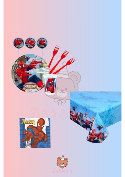 Örümcek Adam Konseptli 24 Kişilik Erkek Çocuk Doğum Günü Parti Malzemeleri