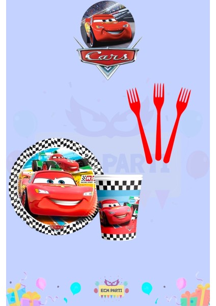 Cars-Arabalar Temalı 32 Kişilik Extra Mini Doğum Günü Parti Seti